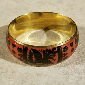 India Brass Bangle Bracelet Peace Dove Red Black